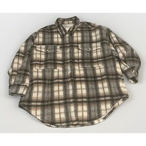 Good American Oversized Shacket Women 5/6 Plaid Fuzzy Wool Blend Black Gray Gold